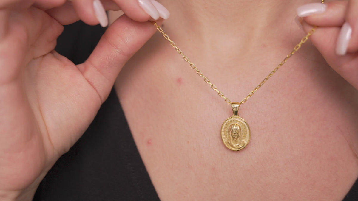 Sterling Silver Virgin Mary Necklace in Gold Vermeil