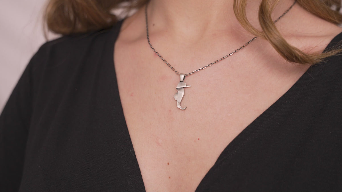 Origami Seahorse Necklace in Yellow Gold Vermeil
