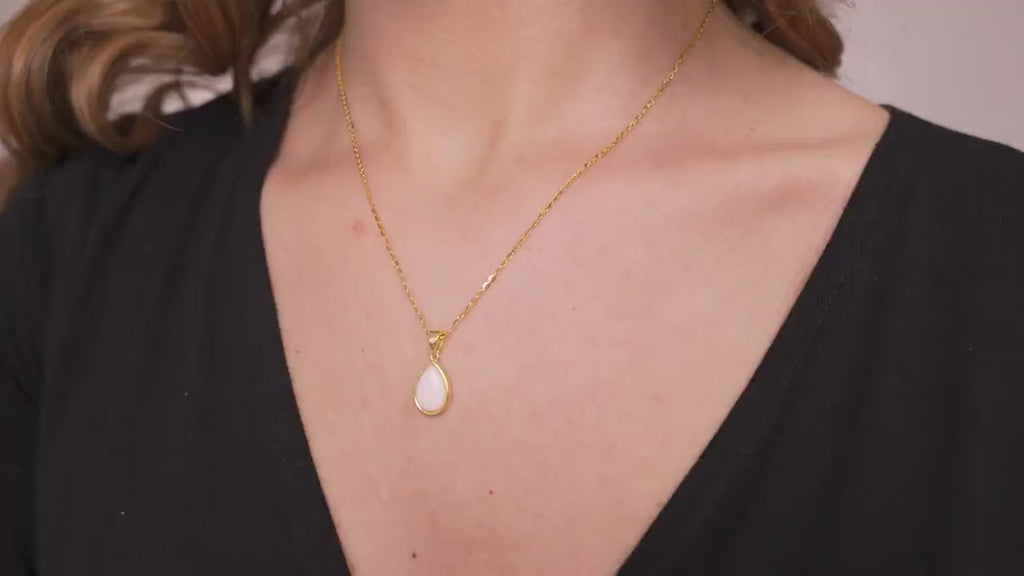Teardrop Opal Birthstone Necklace in Sterling Silver - EternityPieces
