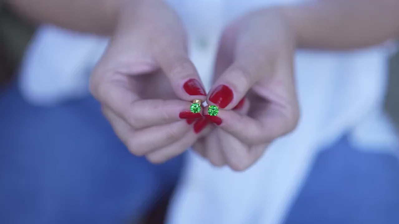 Round Emerald Stud Earrings, Gold Vermeil, May Birthstone