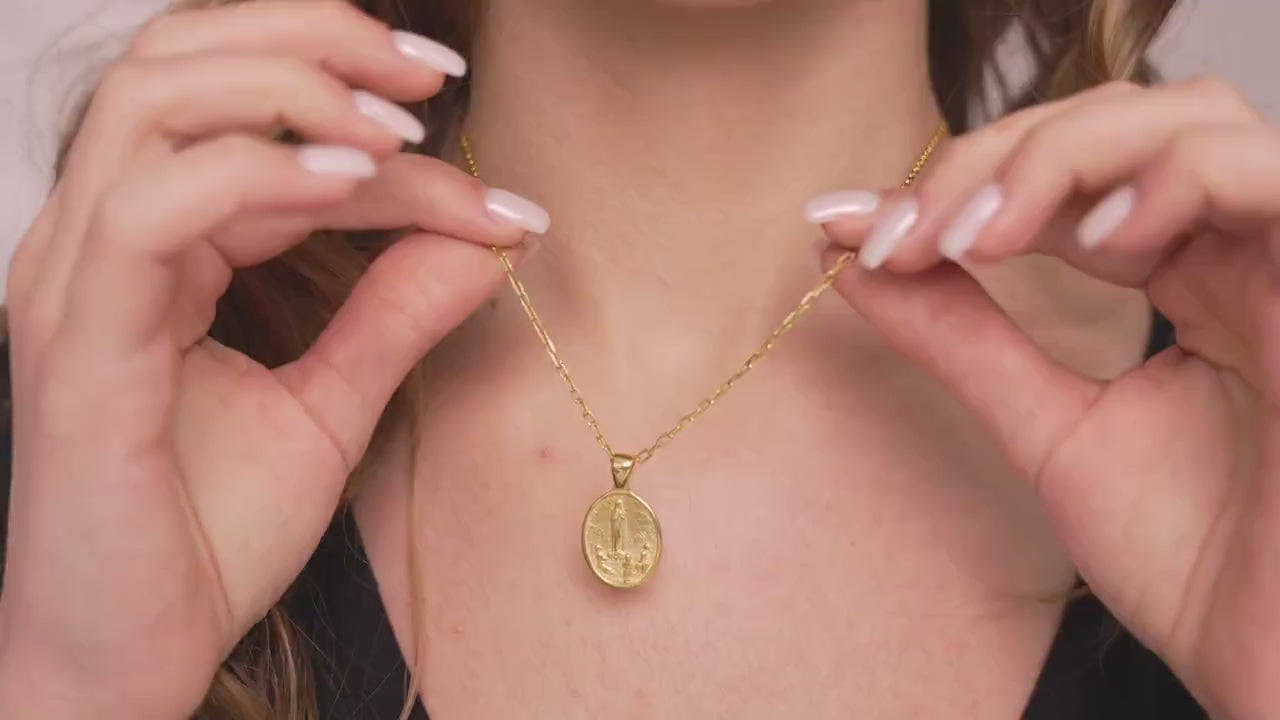 Our Lady of Fatima Necklace, Gold Vermeil, Sterling Silver Virgin Mary Jewelry
