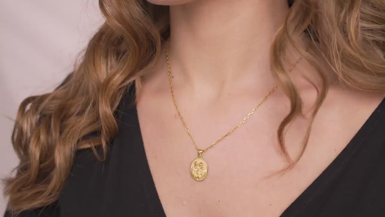 Holy Family Necklace, Gold Vermeil Catholic Pendant, Religious Gift