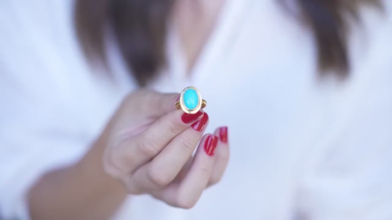 Turquoise Sterling Silver Ring, Gold Vermeil Gemstone Ring