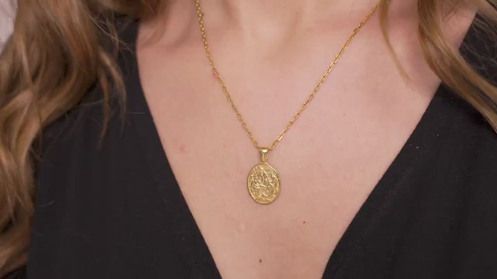 Nativity of Jesus Pendant Necklace, Gold Vermeil Christian Jewelry