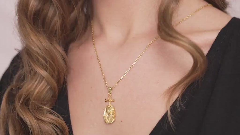Gold Vermeil Sterling Silver Bastet Pendant Necklace, Egyptian Goddess Jewelry