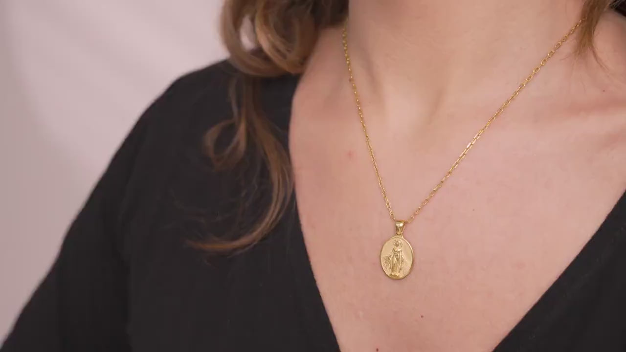 Miraculous Medal Necklace, Gold Vermeil, Sterling Silver Virgin Mary Pendant