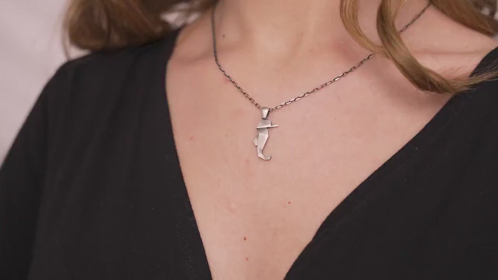Sterling Silver Seahorse Necklace, Gold Vermeil Nautical Jewelry