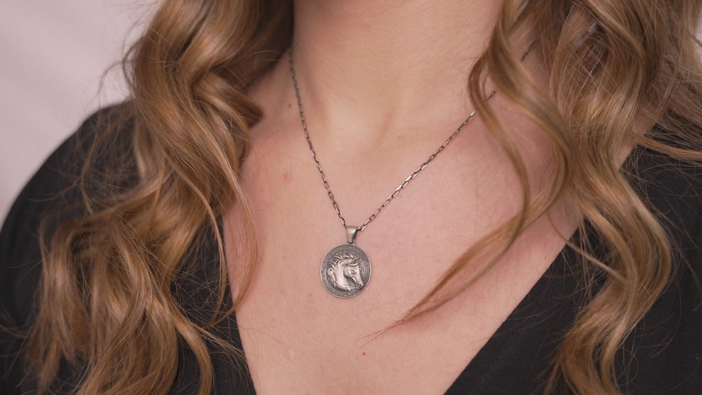 Horse Coin Necklace in Sterling Silver or Gold