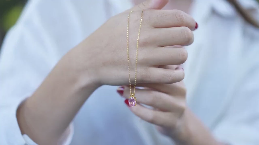 Oval Pink Tourmaline Necklace, 14K Gold, October Birthstone