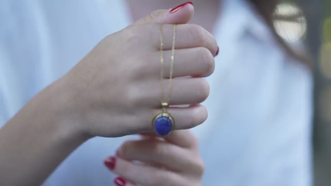 Blue Lapis Lazuli Pendant Necklace - 925 Sterling Silver, Gold Vermeil