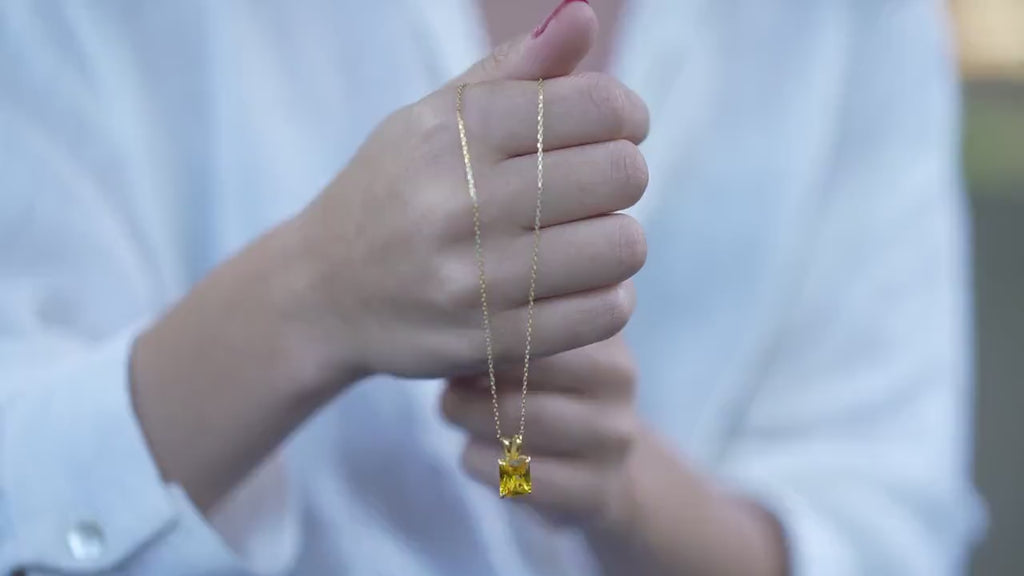Radiant Cut Citrine Necklace, Gold Vermeil Solitaire, November Birthstone