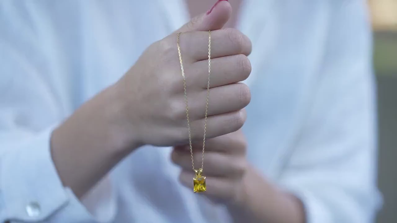 Radiant Cut Citrine Necklace, Gold Vermeil Solitaire, November Birthstone
