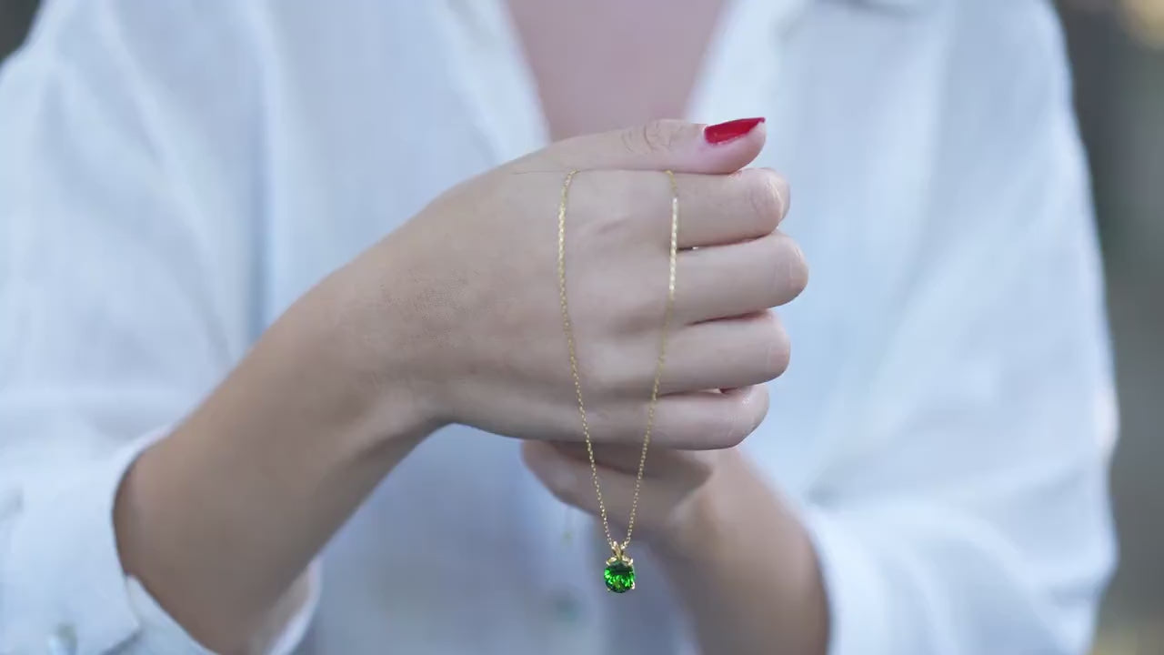 Oval Emerald Necklace, Sterling Silver, May Birthstone