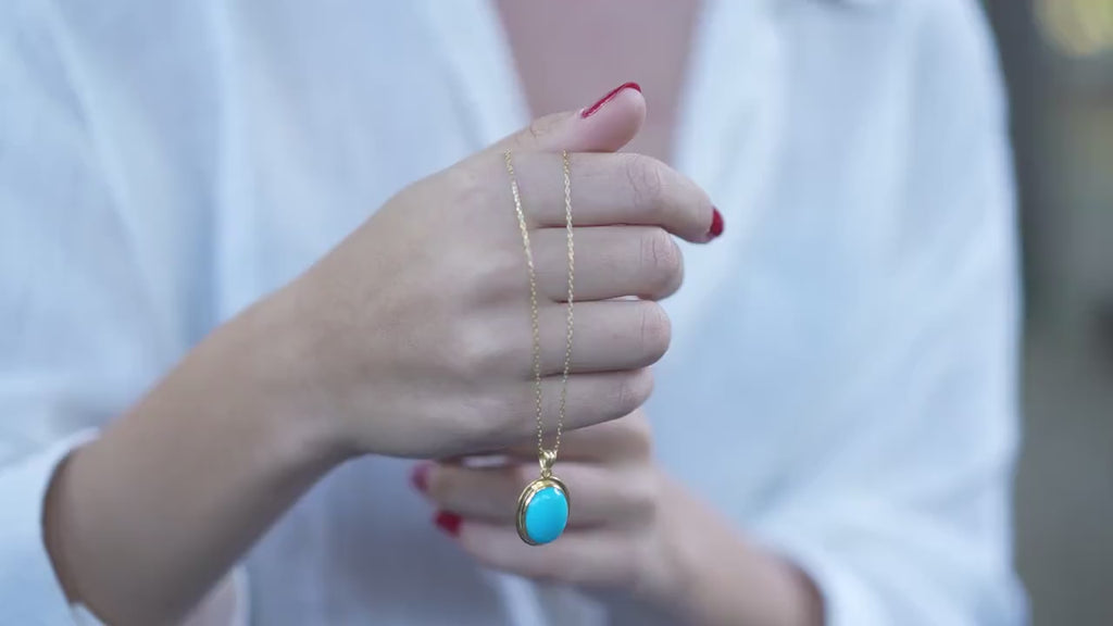 Turquoise Amulet Necklace: 925 Silver Gemstone Pendant