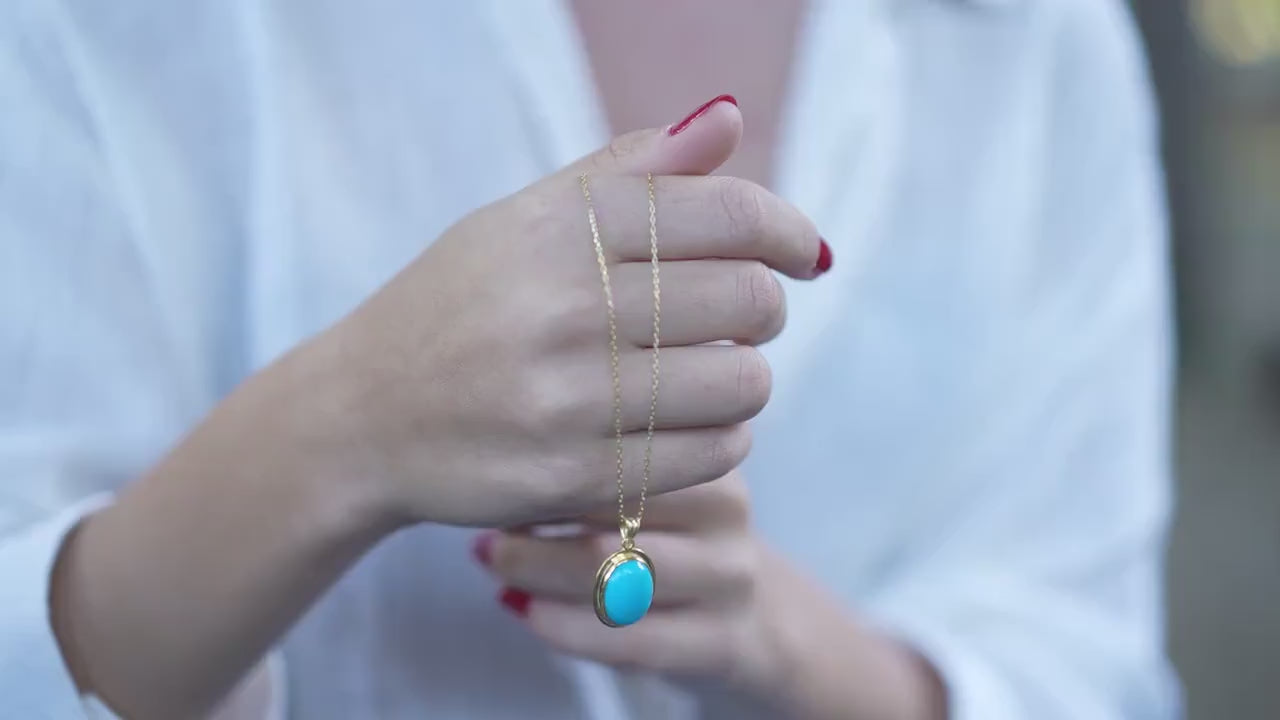 Turquoise Amulet Necklace: 925 Silver Gemstone Pendant