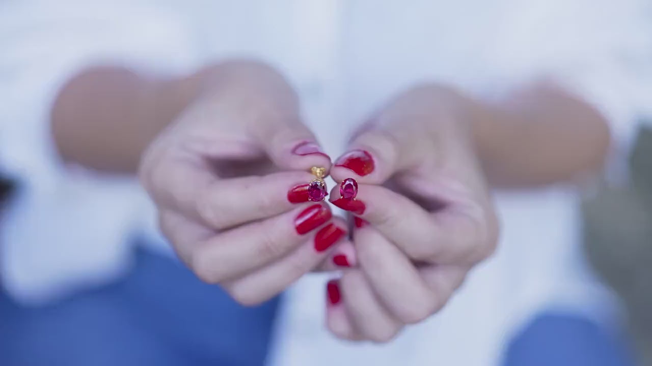 Oval Ruby 14K Gold Stud Earrings, July Birthstone