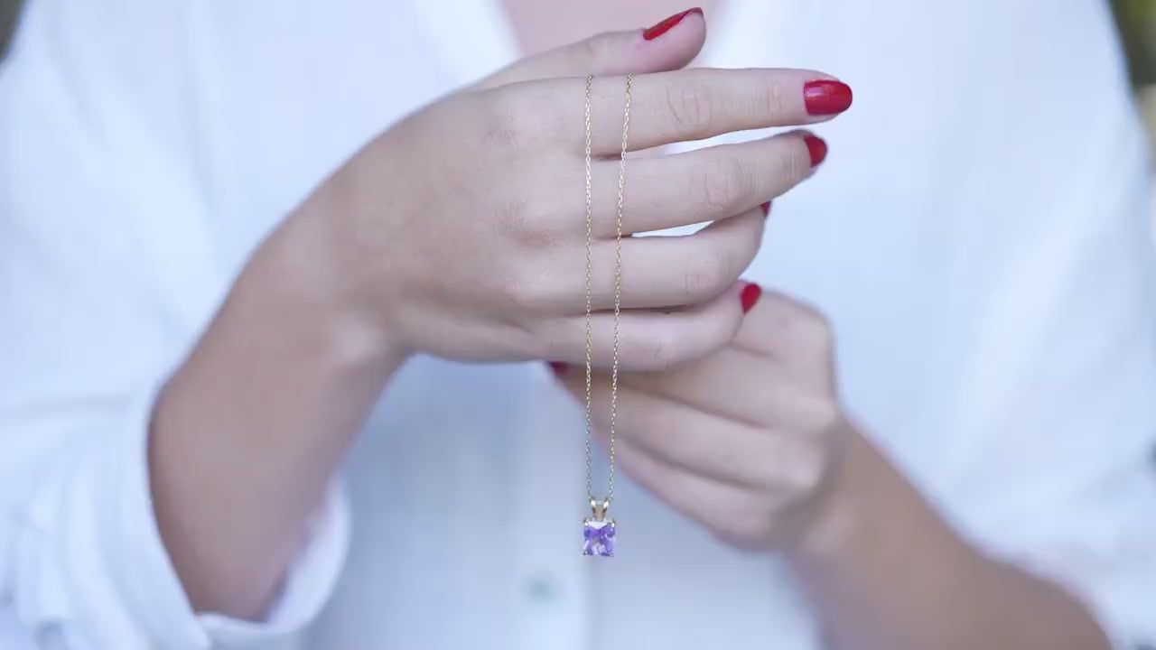 Radiant Cut Alexandrite Necklace, Sterling Silver, June Birthstone
