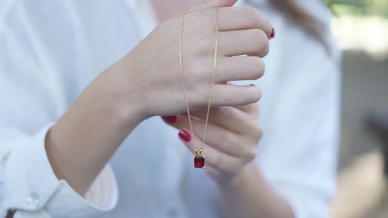 Radiant Cut Garnet Vermeil Necklace, January Birthstone, Gift for Her