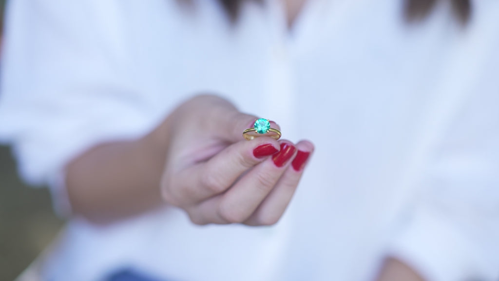Round Cut Paraiba Tourmaline Ring in Silver or Gold