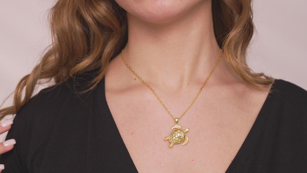 Sea Turtle Necklace in Sterling Silver or 14K Gold