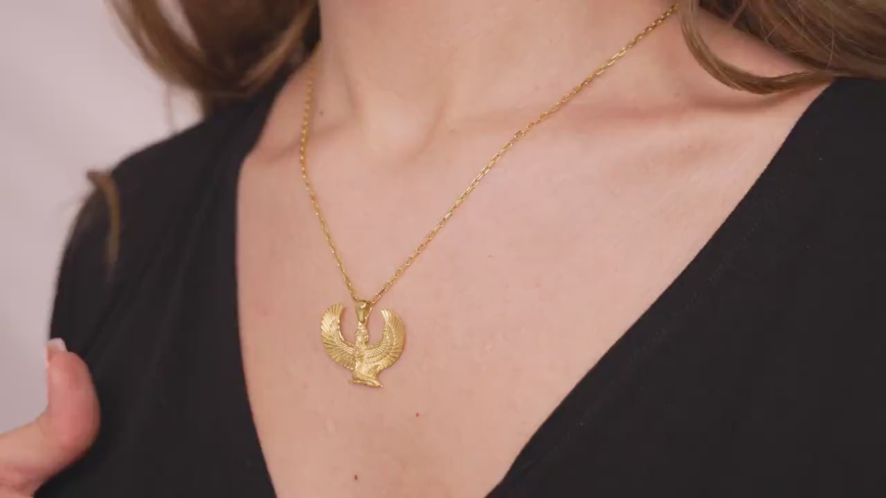 Gold Vermeil Sterling Silver Isis Pendant Necklace, Egyptian Goddess Jewelry