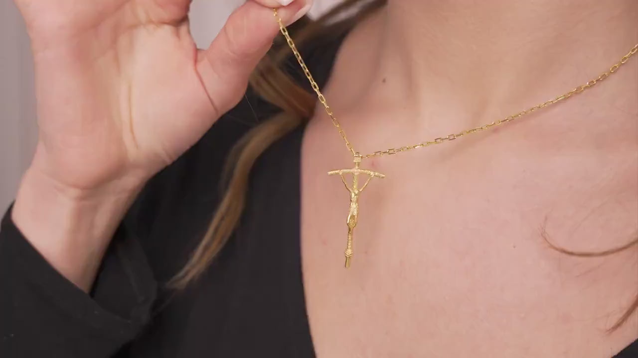 Sterling Silver Crucifix Necklace, Gold Vermeil Christian Cross Pendant, Gift for Mom