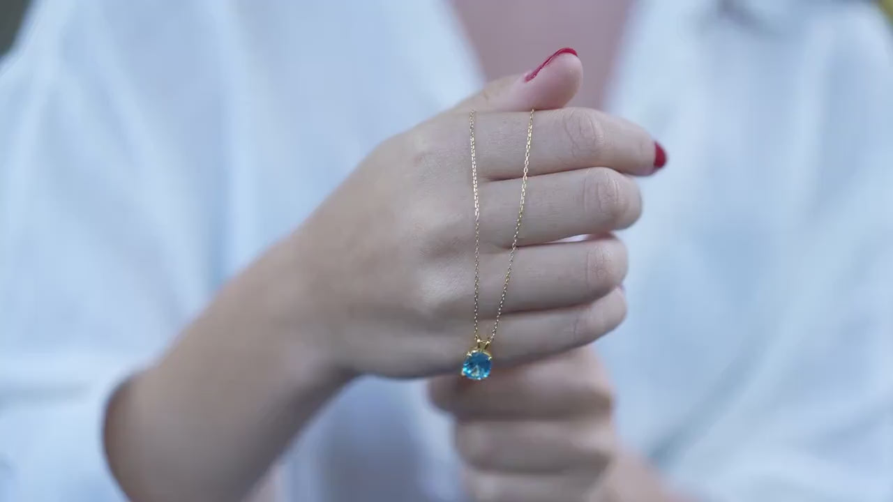Oval Blue Topaz Sterling Silver Necklace, Gold Vermeil Solitaire