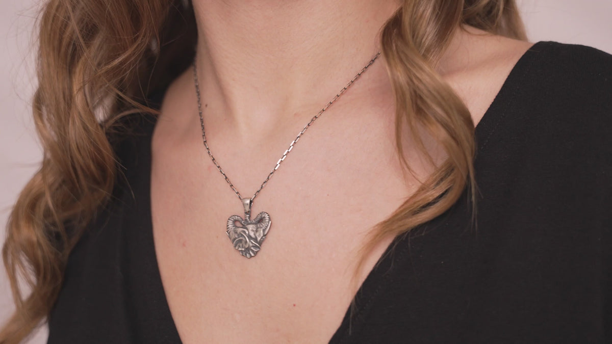 Two Elephant Heart Necklace in Sterling Silver or Gold