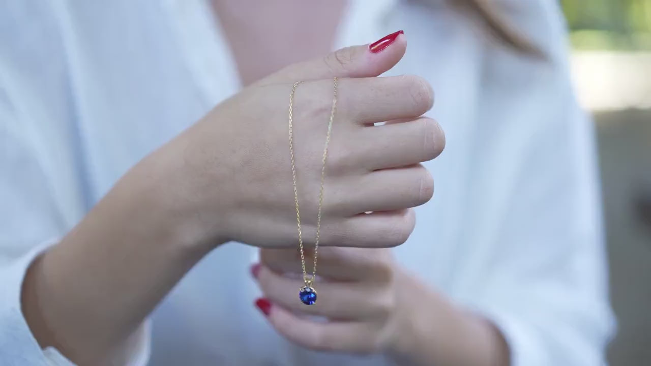 Blue Sapphire Solitaire Necklace, 14K Gold September Birthstone Pendant