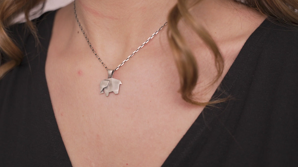 Origami Elephant Pendant Necklace in Silver or Gold