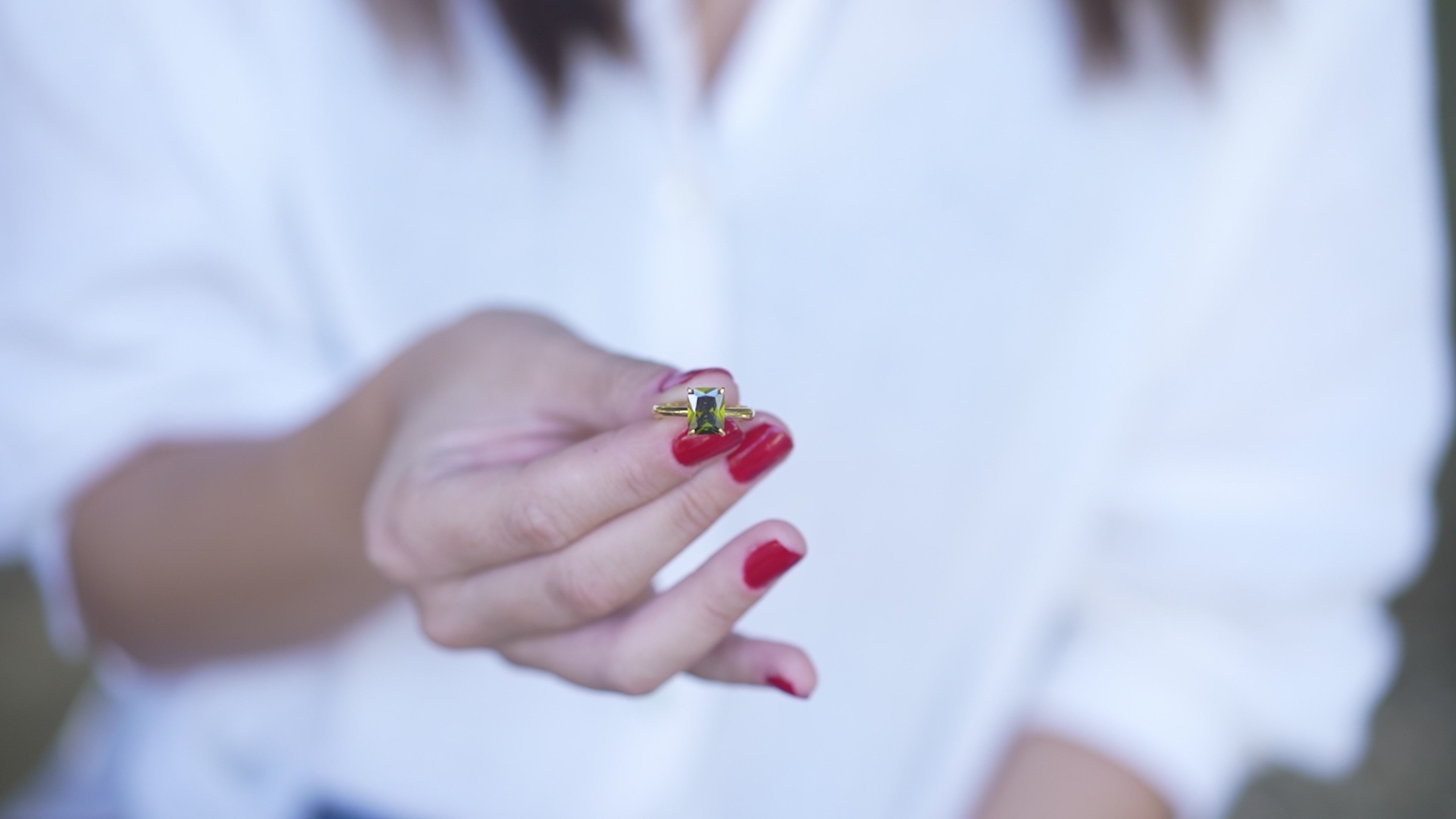 Peridot Radiant Cut Birthstone Ring in Silver or 14K Gold