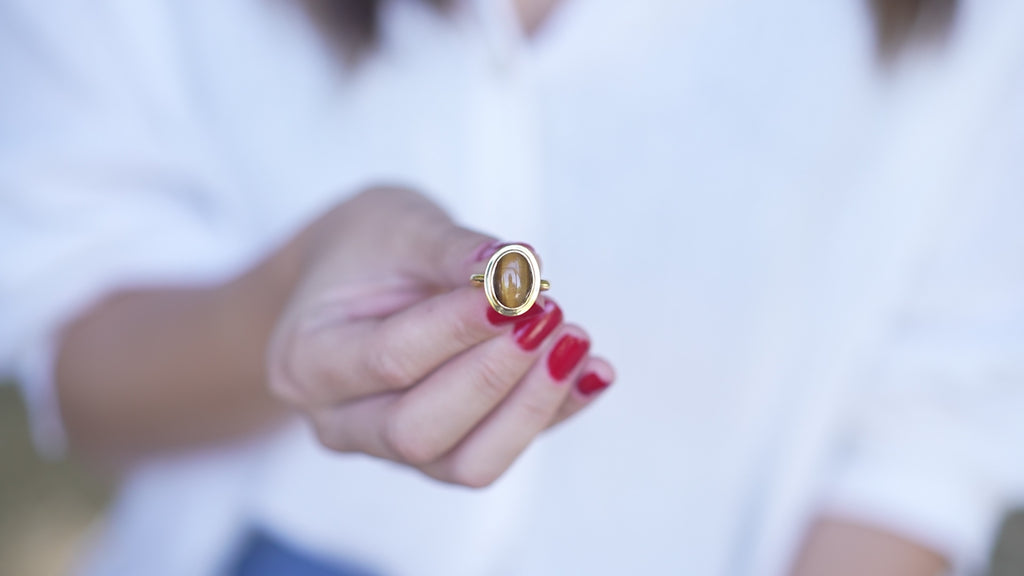 Victorian Style Tiger's Eye Ring in Sterling Silver or Gold
