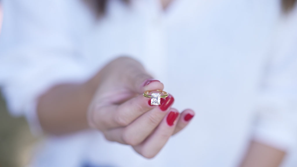 Cubic Zirconia Radiant Cut Dainty Ring in Silver or Gold
