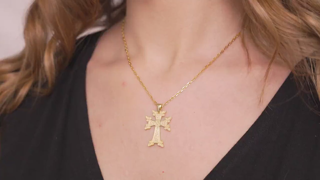 Handmade Floral Armenian Cross Necklace, Sterling Silver Christian Jewelry