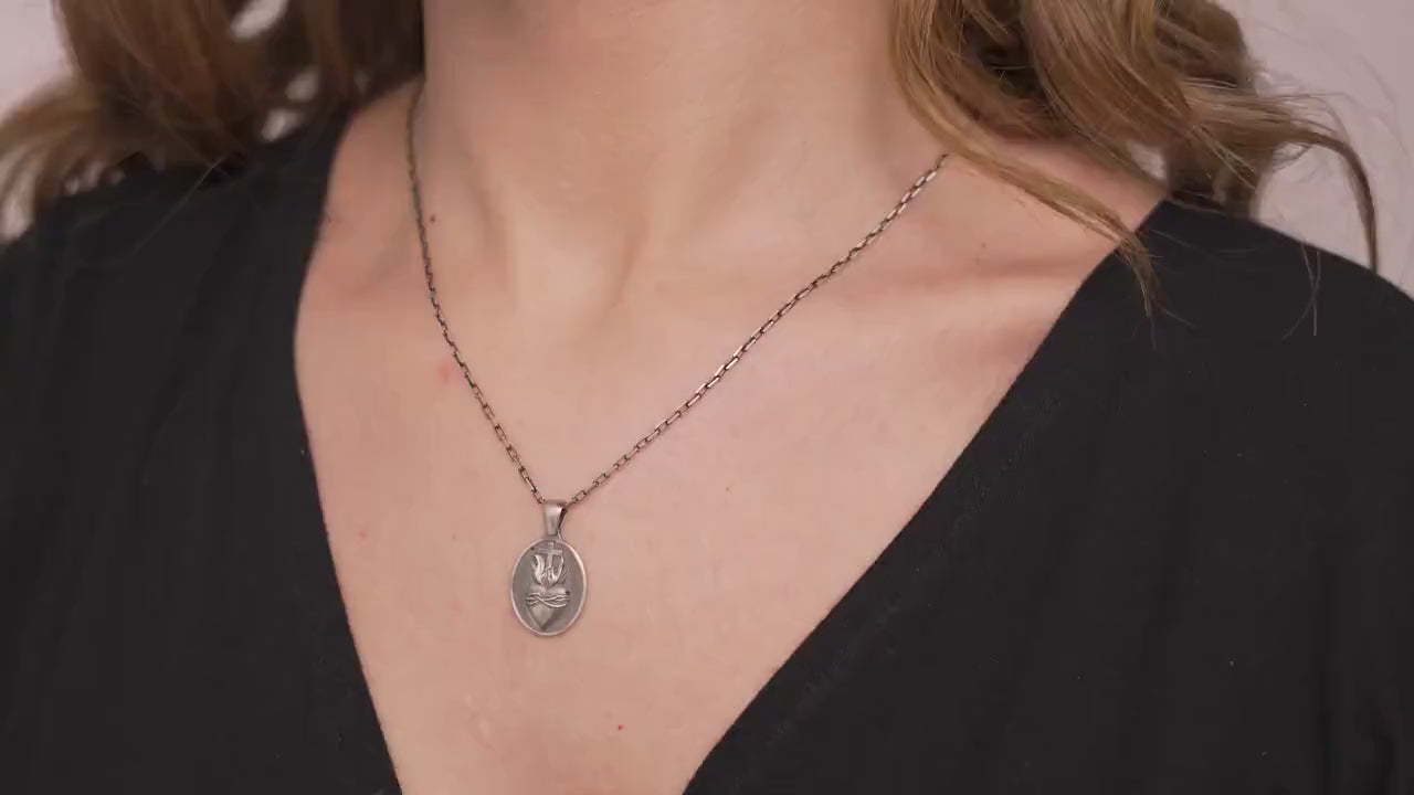 Sacred Heart Jesus Necklace, Gold Vermeil, Sterling Silver Confirmation Gift