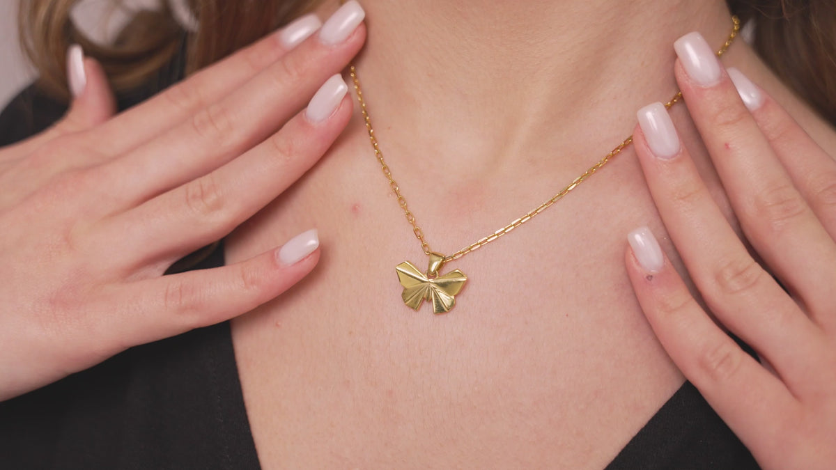 Origami Butterfly Pendant Necklace in Yellow Gold Vermeil