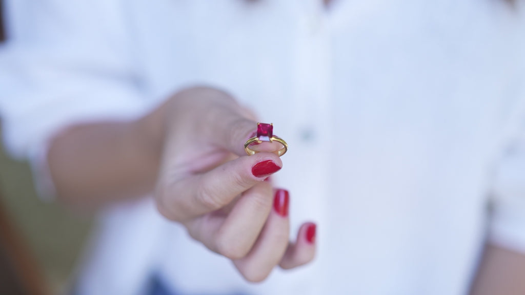 Garnet Radiant Cut Solitaire Ring in Silver or Gold