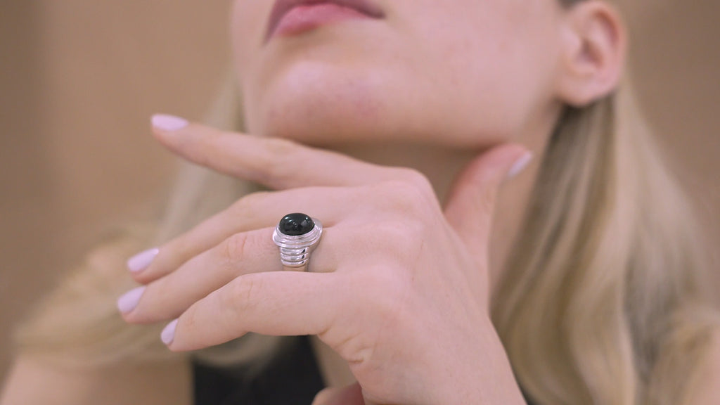 Custom Cabochon Gemstone Signet Ring in Sterling Silver