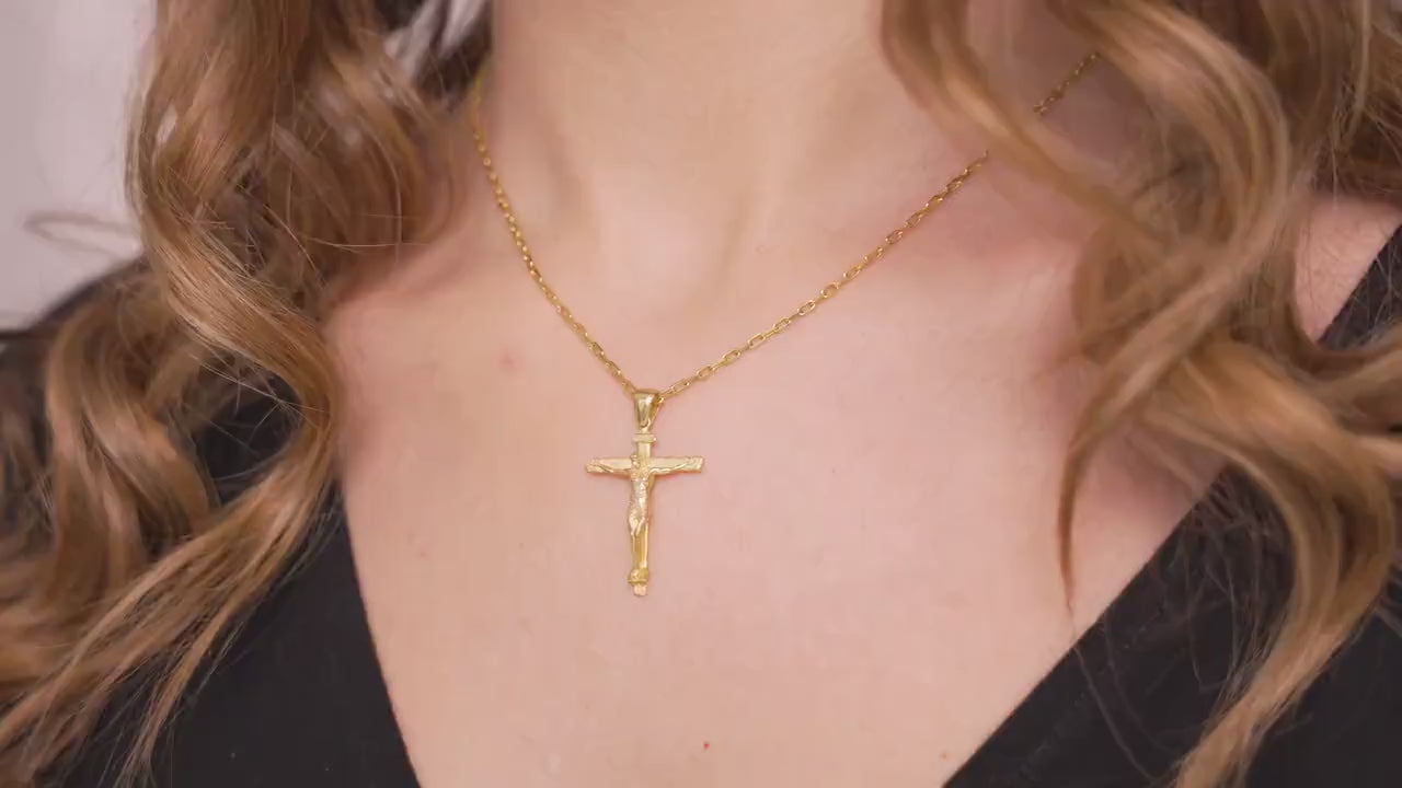 Sterling Silver Crucifix Necklace, Gold Vermeil Christian Jewelry, Cross Pendant