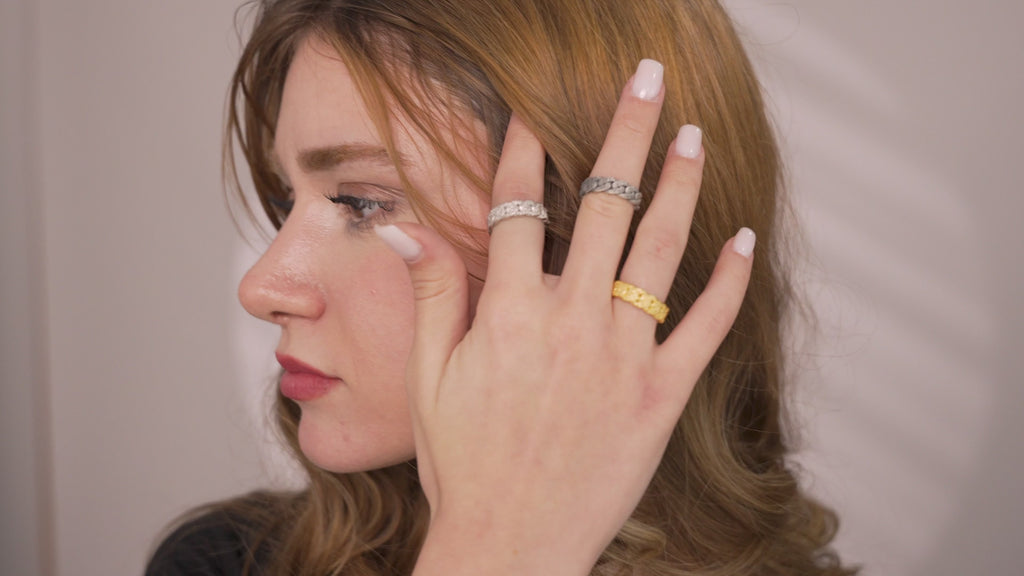 Floral Cuban Link Ring in Sterling Silver or Gold
