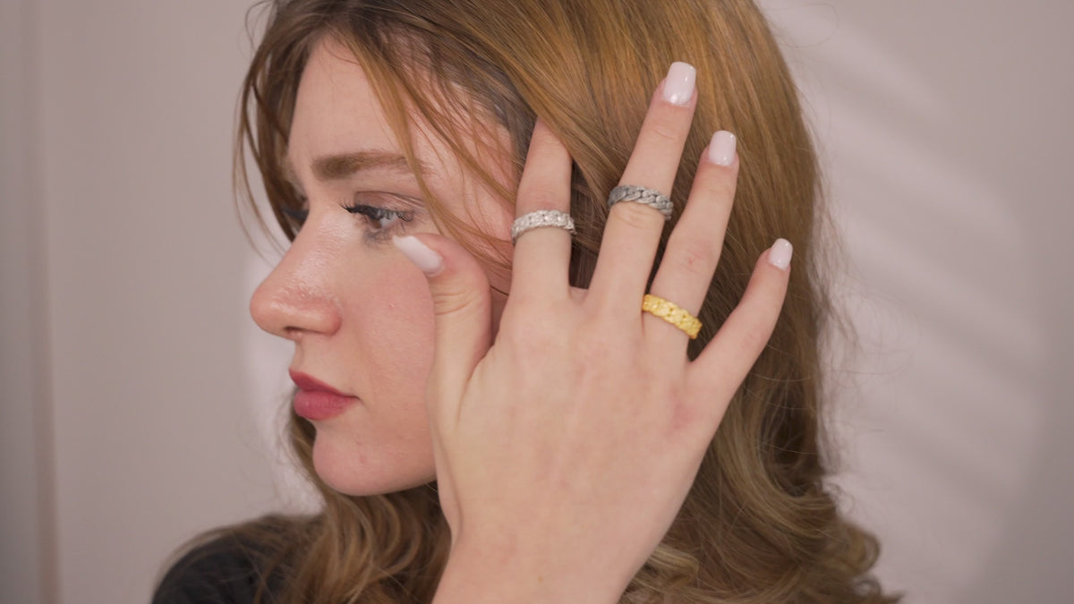 Floral Cuban Link Ring in Sterling Silver or Gold