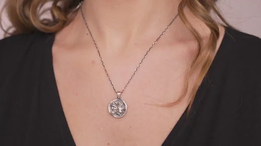 Janus Coin Necklace, Sterling Silver, Roman Mythology Pendant