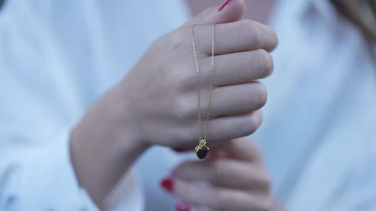 Black Onyx 14K Gold Pendant Necklace: Delicate Gemstone Jewelry