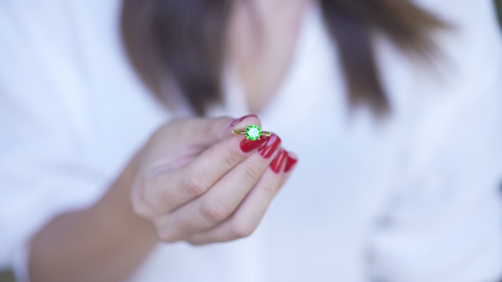 Emerald Round Cut Birthstone Ring in 14K Gold