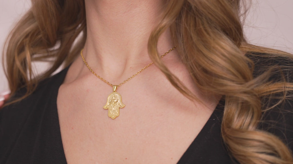 Hamsa Hand with Evil Eye Necklace in Silver or Gold