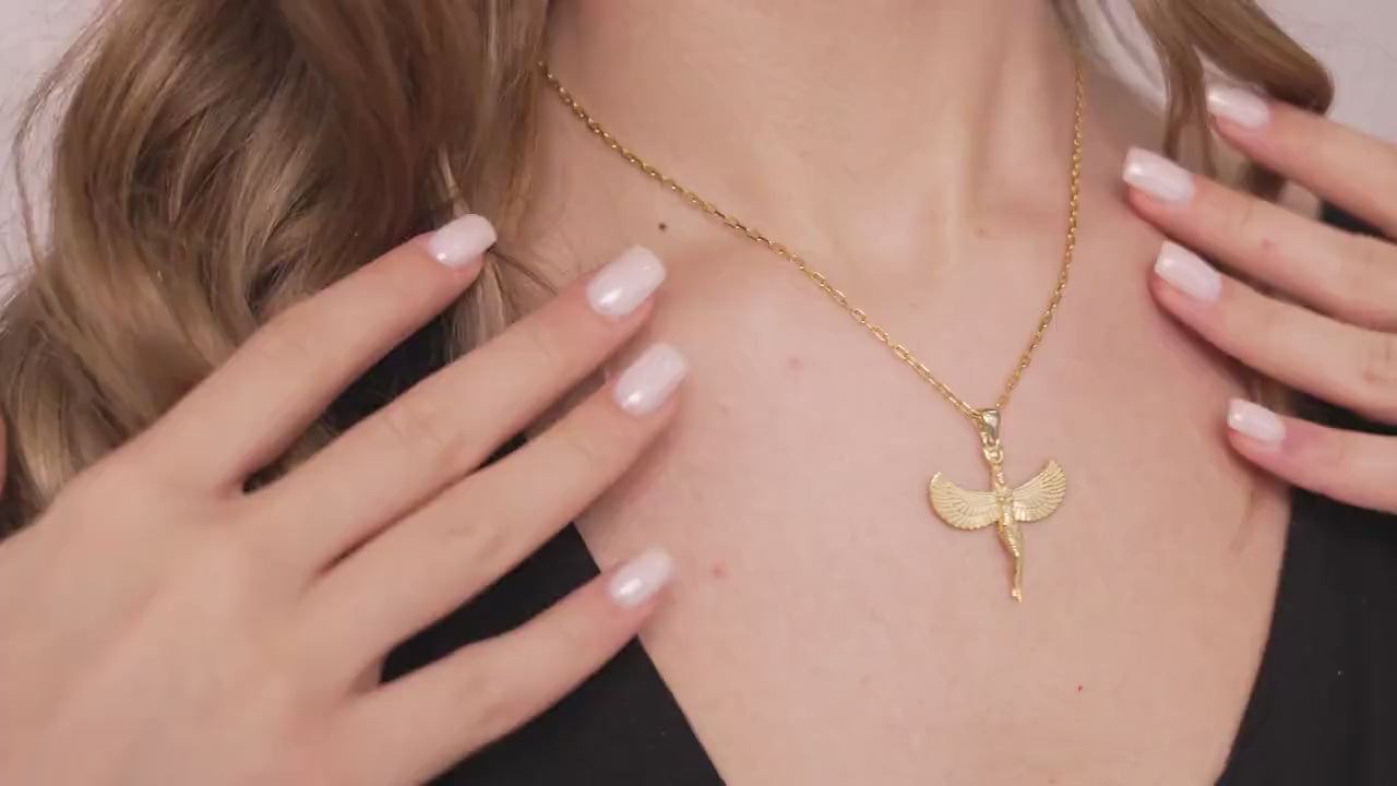 Sterling Silver Great Mother Isis Necklace, Gold Vermeil Egyptian Goddess Pendant