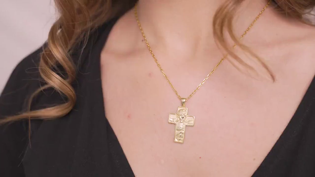 Jesus Cross Necklace in Sterling Silver, Gold Vermeil Crucifix Pendant