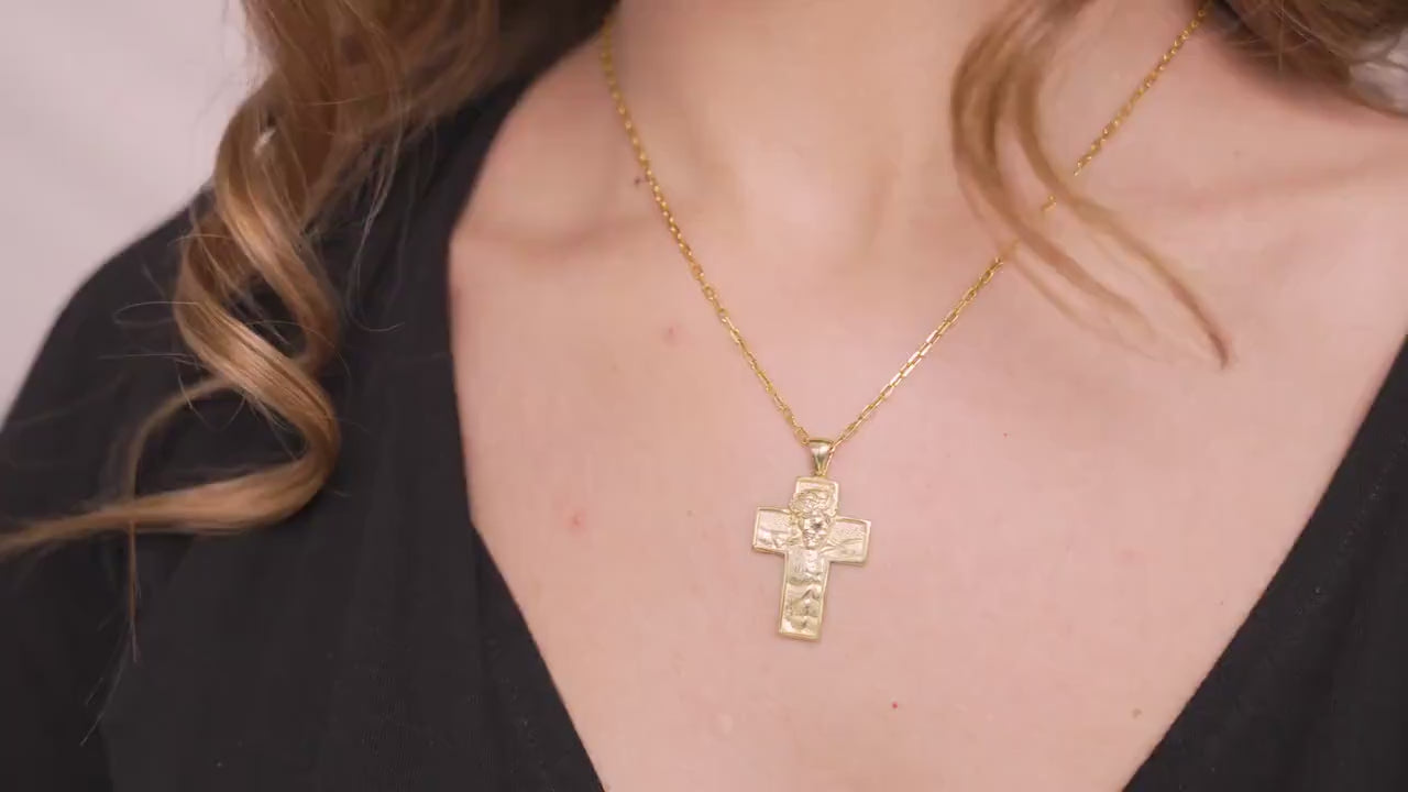 Jesus Cross Necklace in Sterling Silver, Gold Vermeil Crucifix Pendant