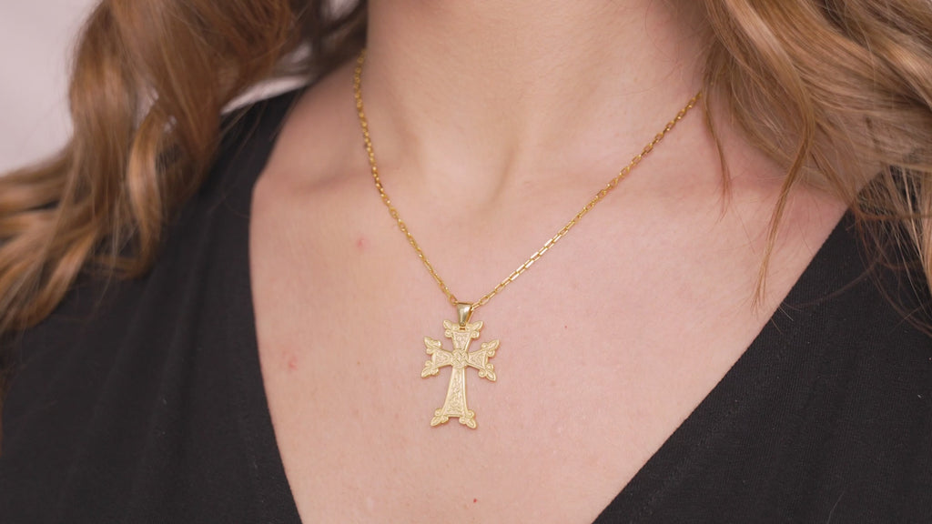 Armenian Khachkar Cross Necklace in Sterling Silver