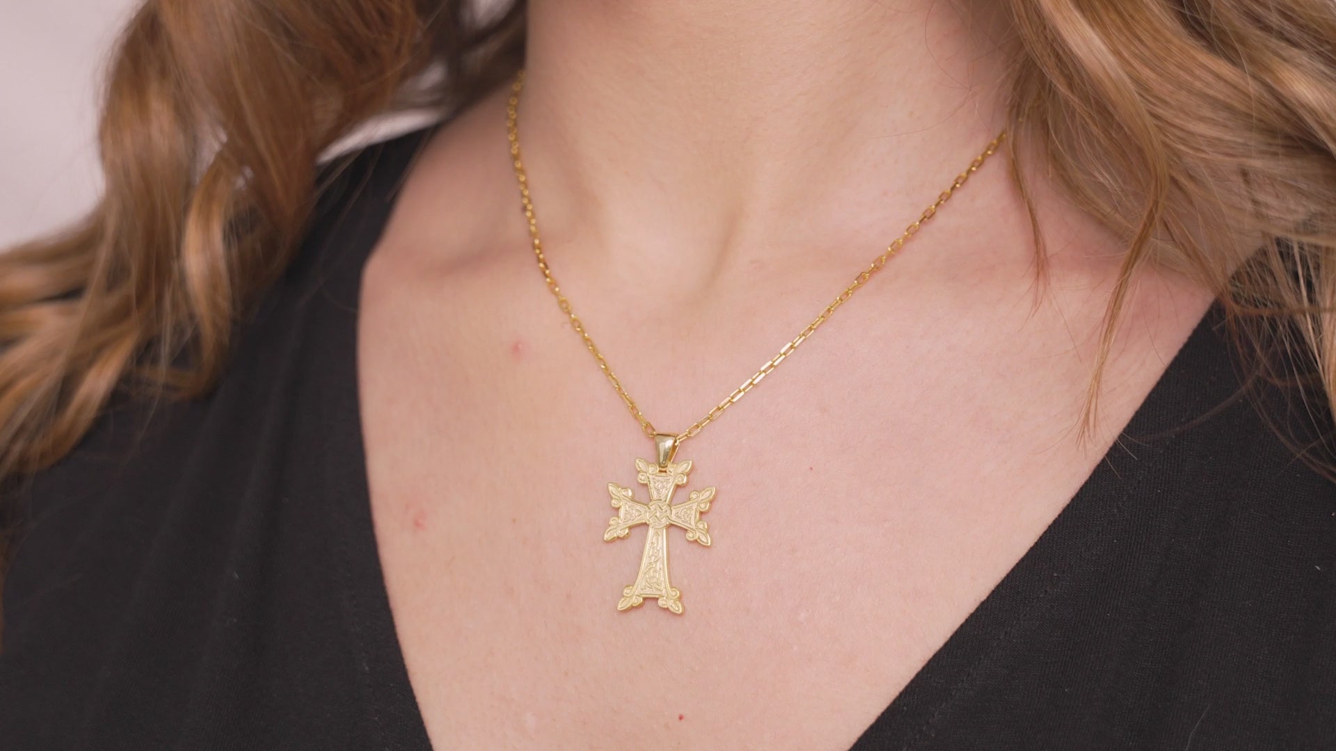 Armenian Khachkar Cross Necklace in Sterling Silver